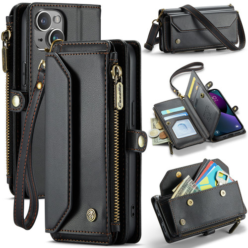 iPhone 13 mini CaseMe C36 Card Slots Zipper Wallet RFID Anti-theft Leather Phone Case - Black